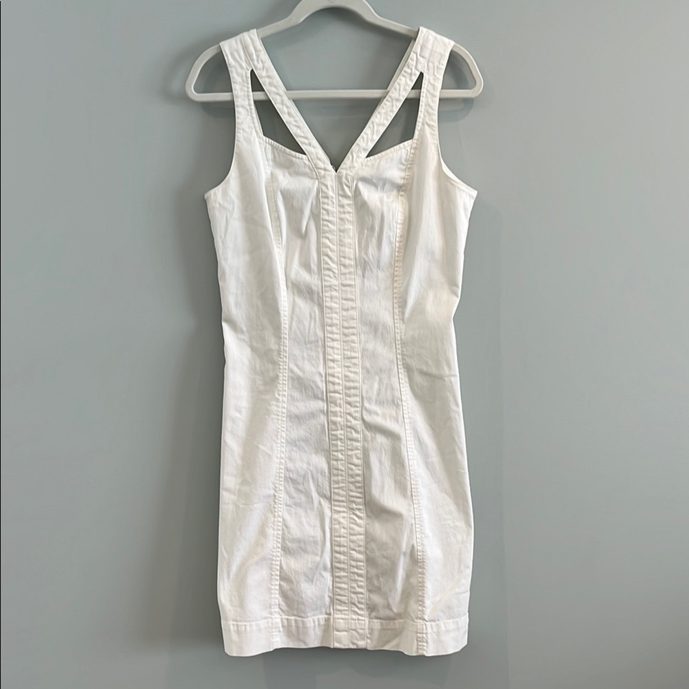 W by Worth,white sleeveless denim dress, back zipper, Excellent condition.Sz 8.